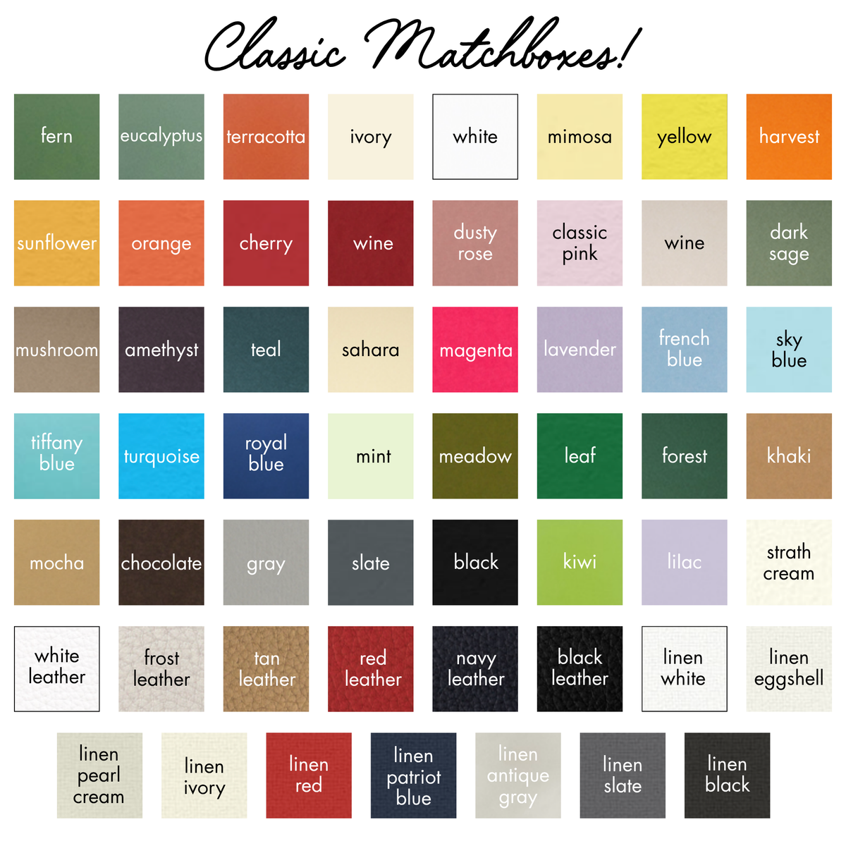 Custom Full Color Matchboxes - matchbox color chart