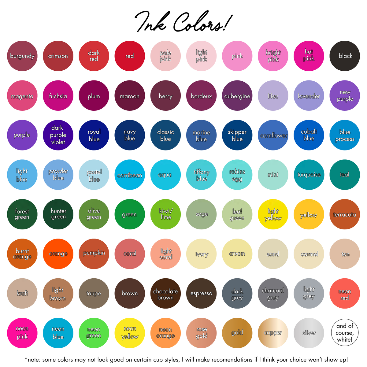 Ink color chart