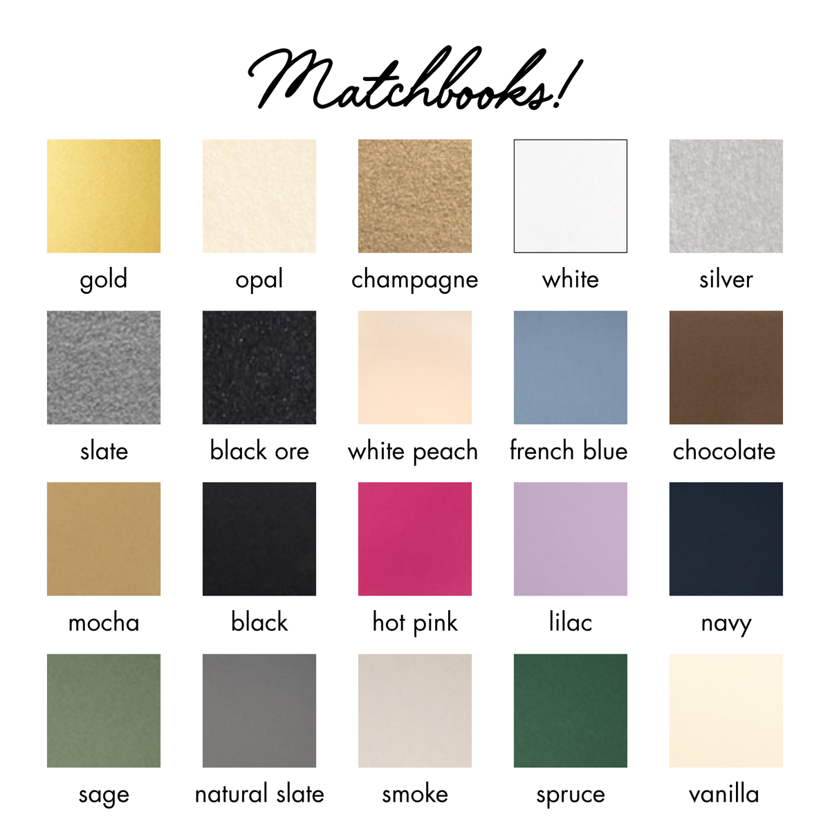 Custom Matchbooks - matchbook color chart
