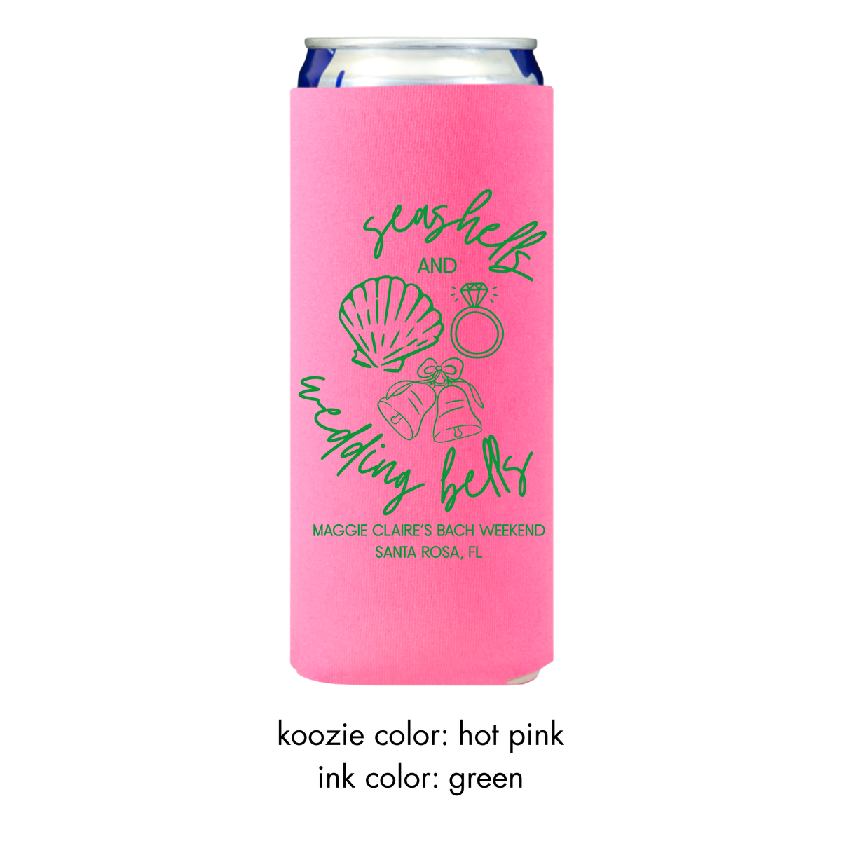 Seashells and Wedding Bells Slim Koozies