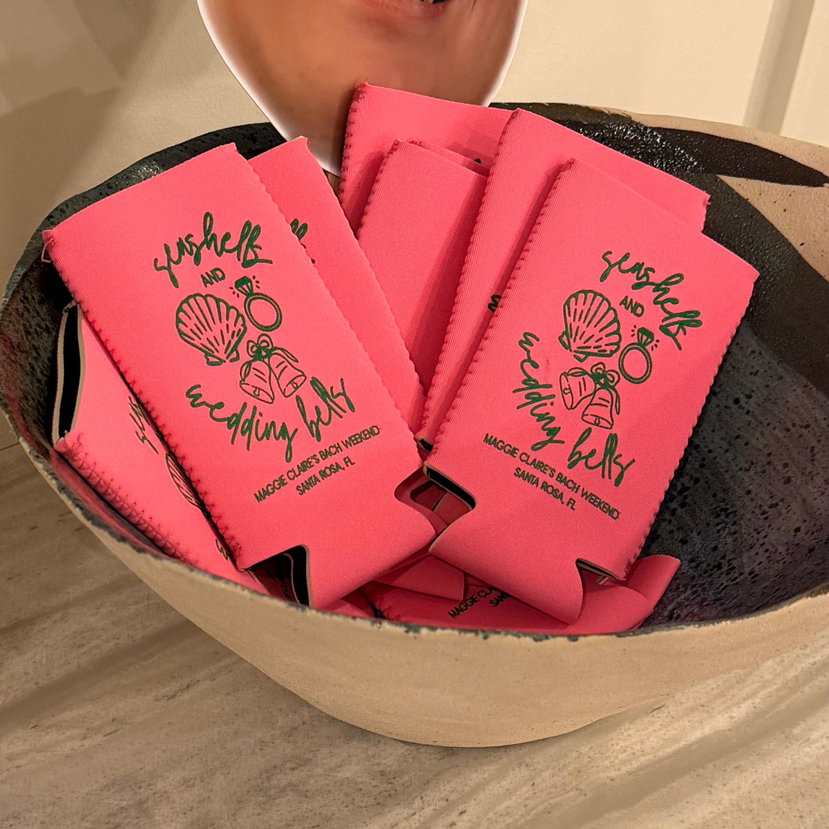 Seashells and Wedding Bells Slim Koozies