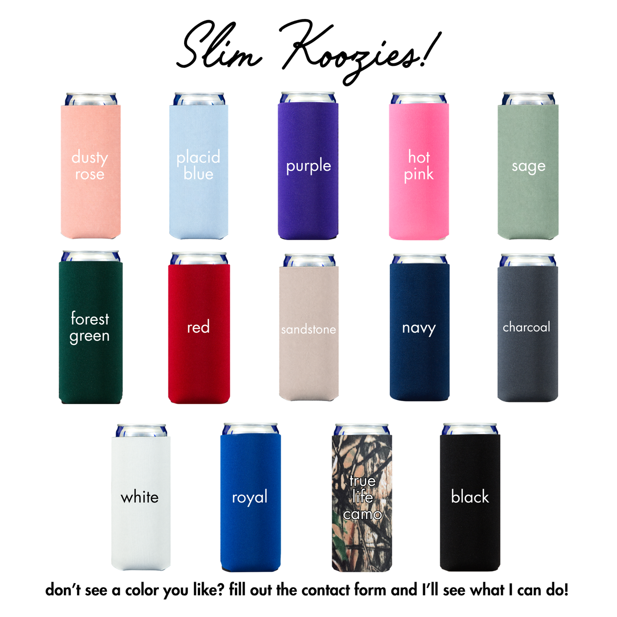 Custom Slim Neoprene Koozies - koozie color chart