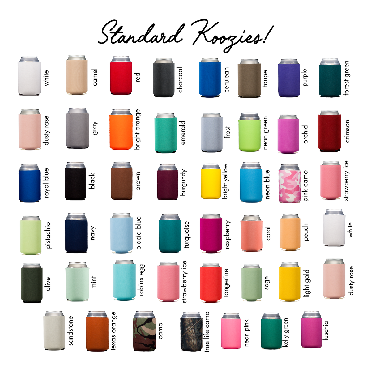 Koozie color chart